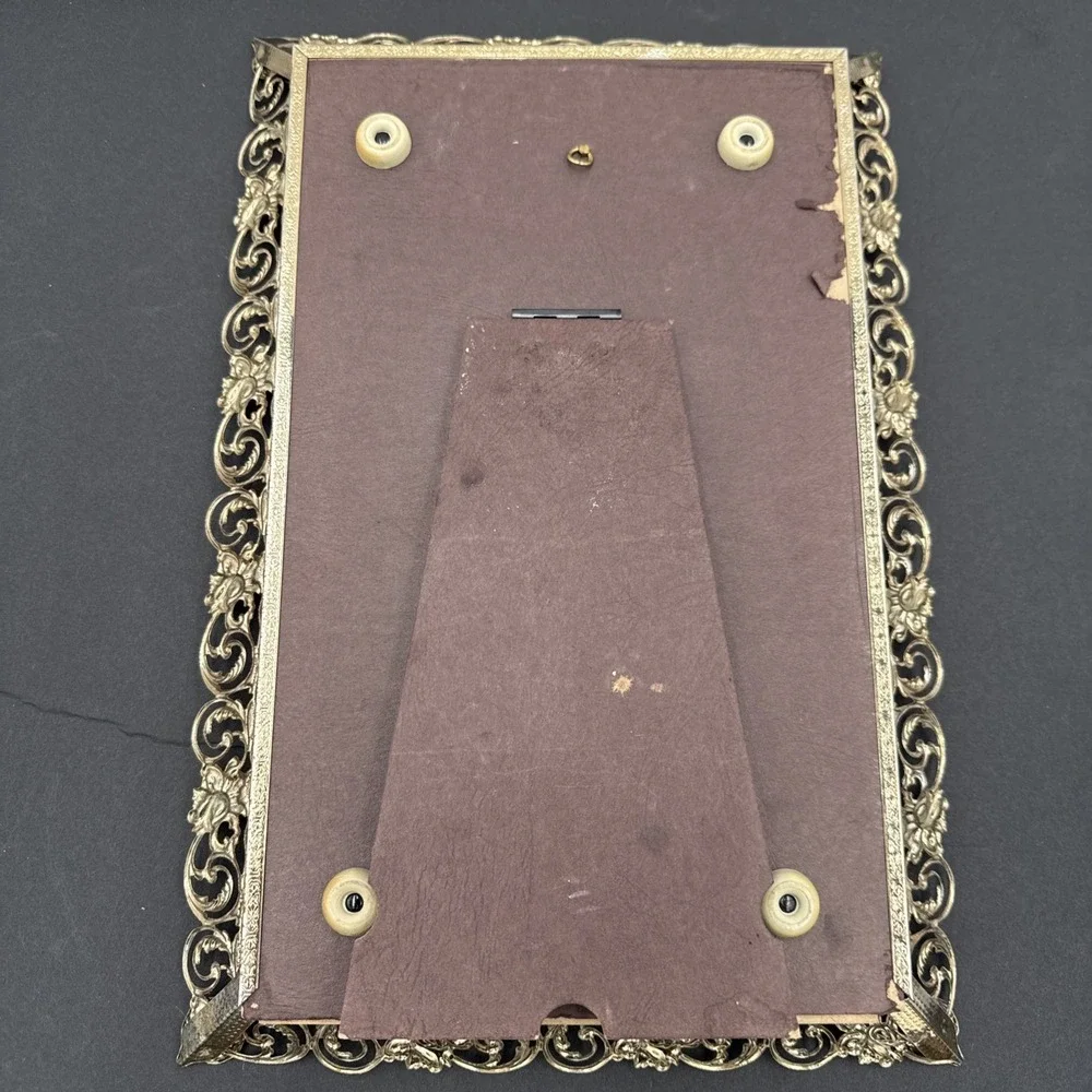 Vtg Ornate Vanity Mirror picture Stand Alone Or Tray keeper 15